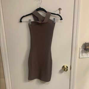 Babaton by Aritzia Brown Halter Bodycon Mini Dress in Sz 2XS